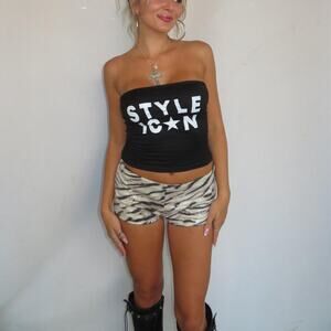 Shop Star Muse Zebra Print Sparkle Mini Booty Shorts-S Black/White
